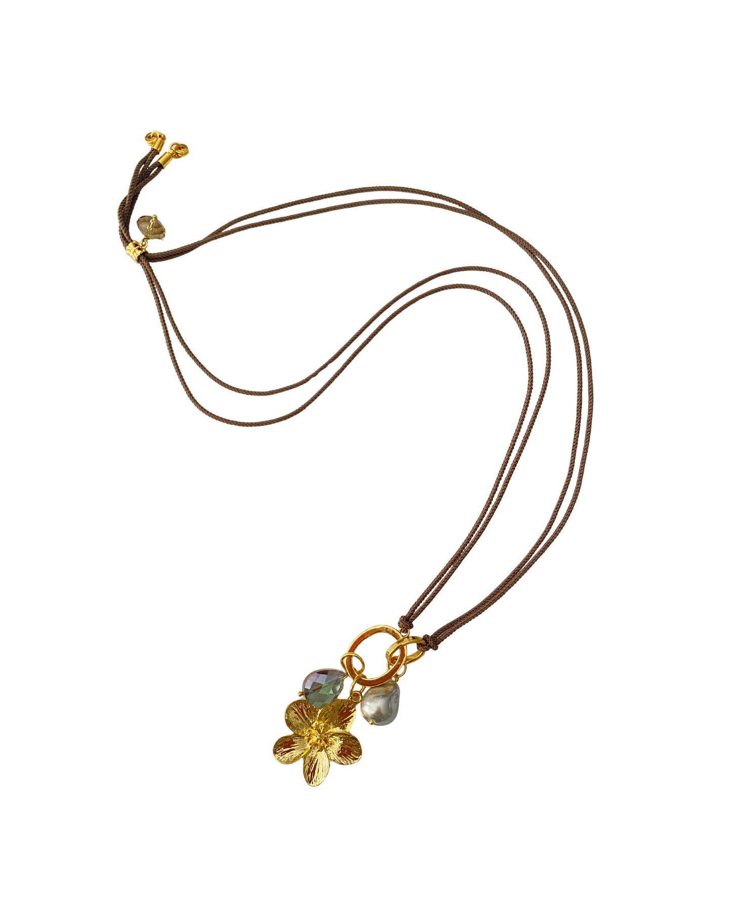 COLLAR LARGO CORDÓN CON DIJE FLOR Y PERLA