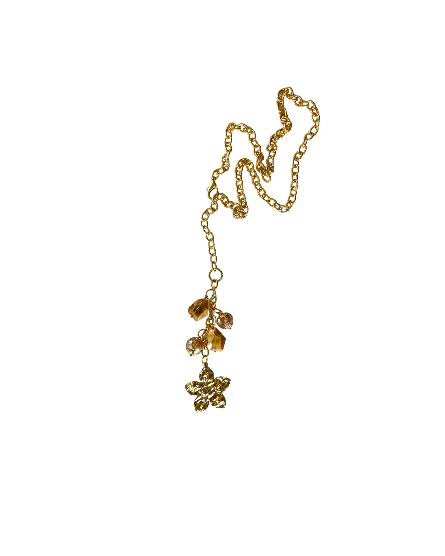 COLLAR LARGO DE CADENA CON FLOR Y CRISTALES