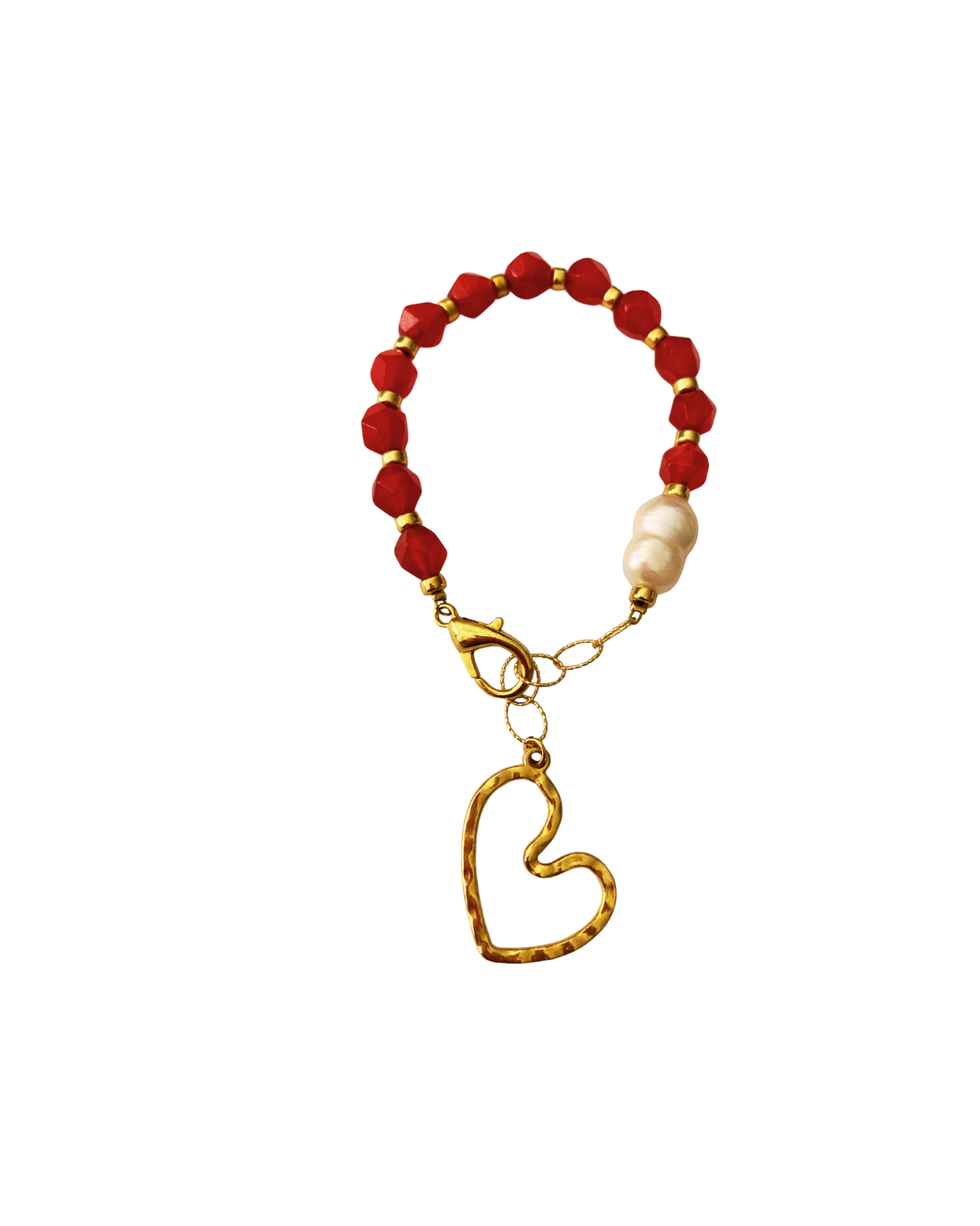 PULSERA CON PIEDRAS, PERLA Y DIJE CORAZÓN