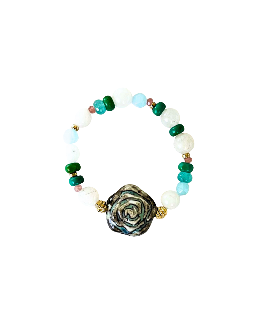 PULSERA PIEDRAS Y DIJE DE FLOR