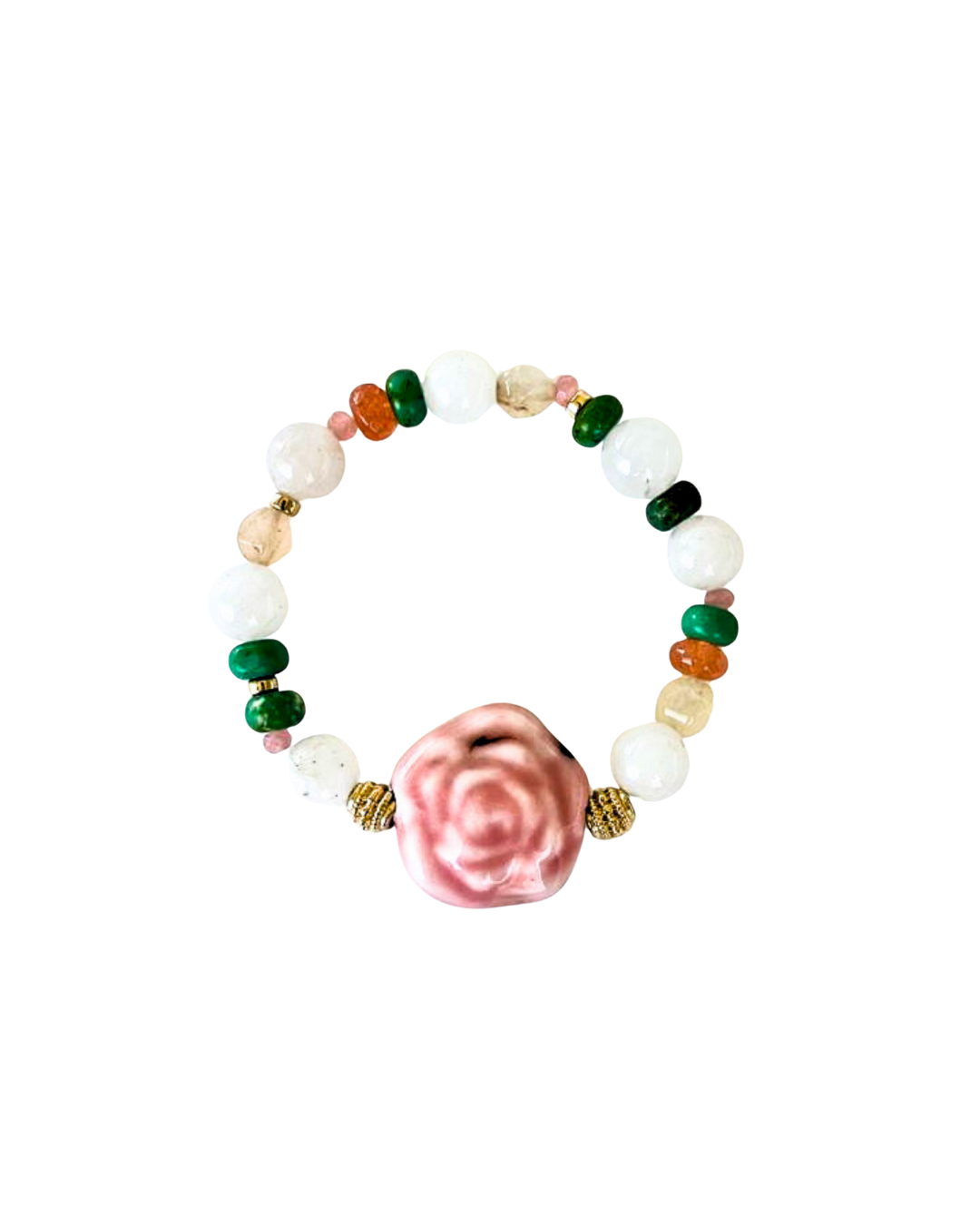 PULSERA DE PIEDRAS Y DIJE DE FLOR