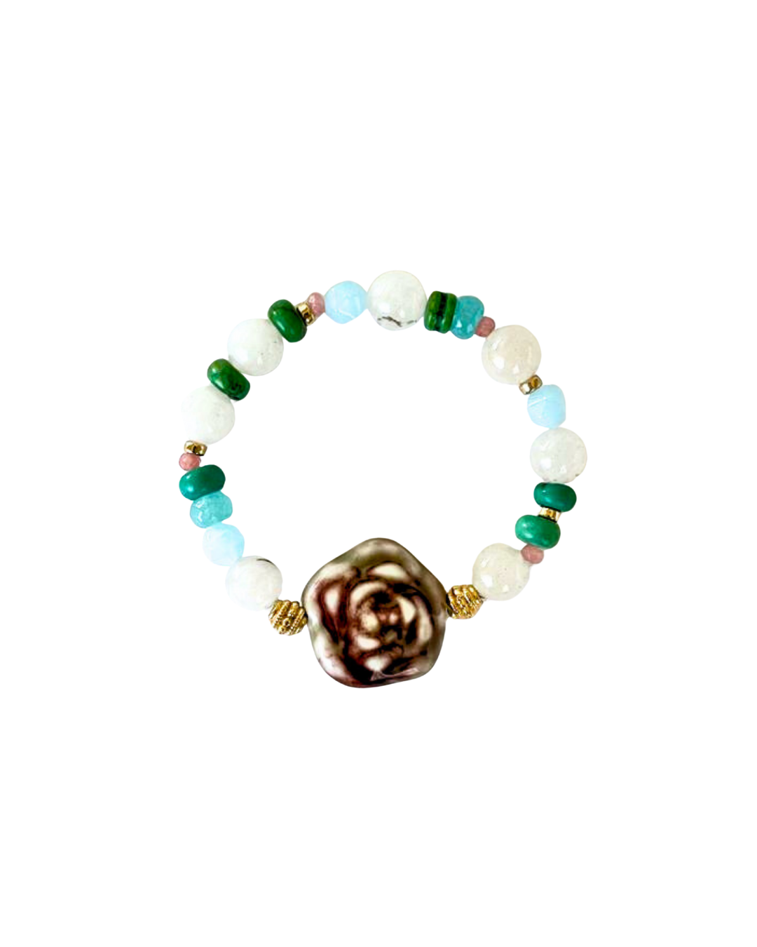PULSERA DE PIEDRAS CON DIJE DE FLOR