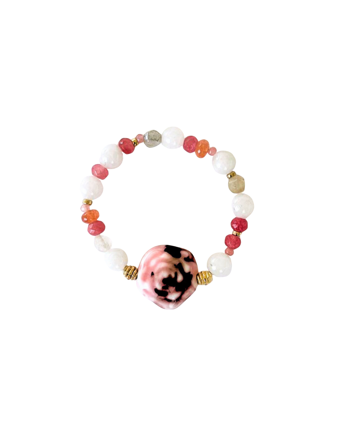 PULSERA DE PIEDRAS Y DIJE DE FLOR