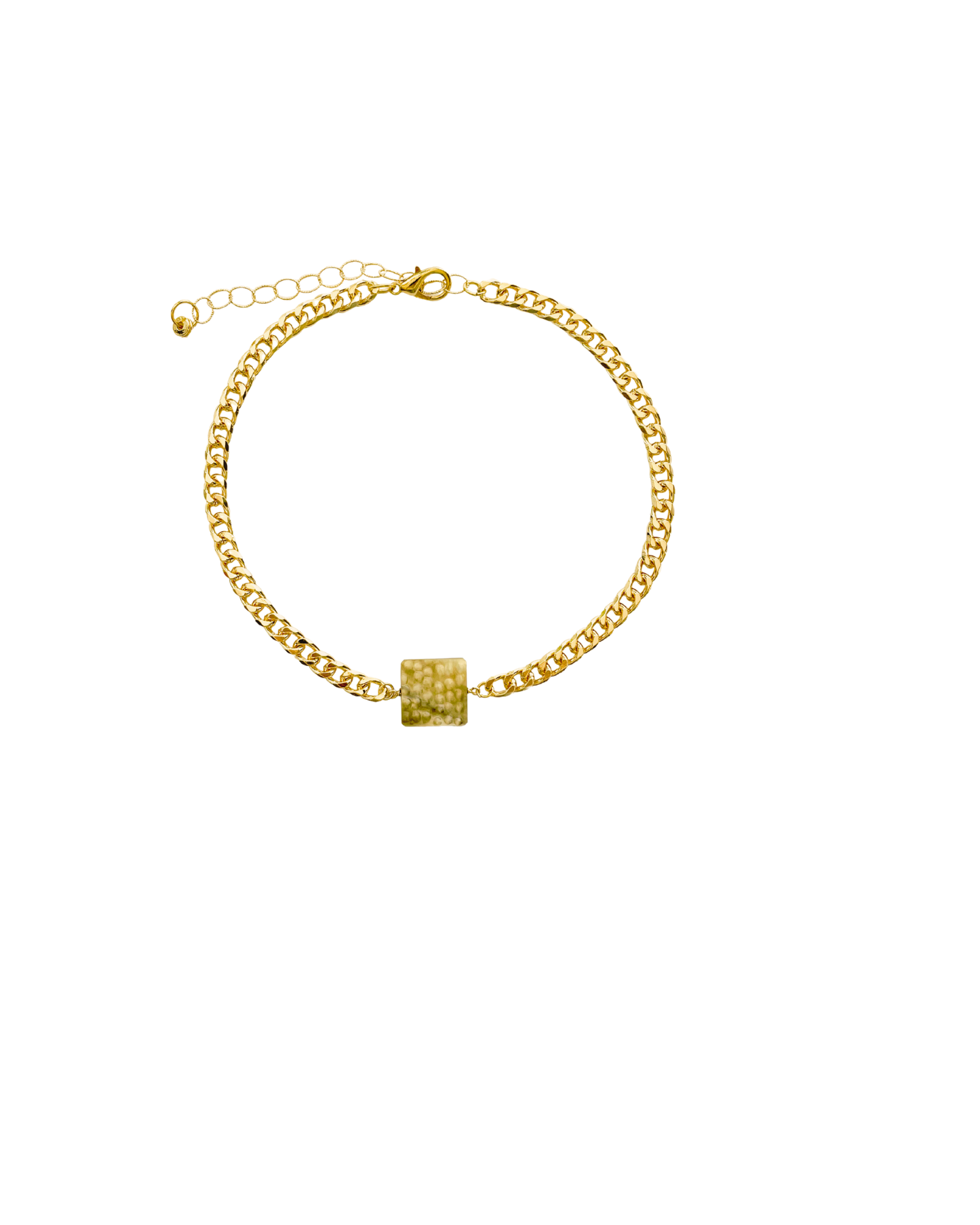 COLLAR CORTO CON CADENA Y CUADRO DE MADRE PERLA