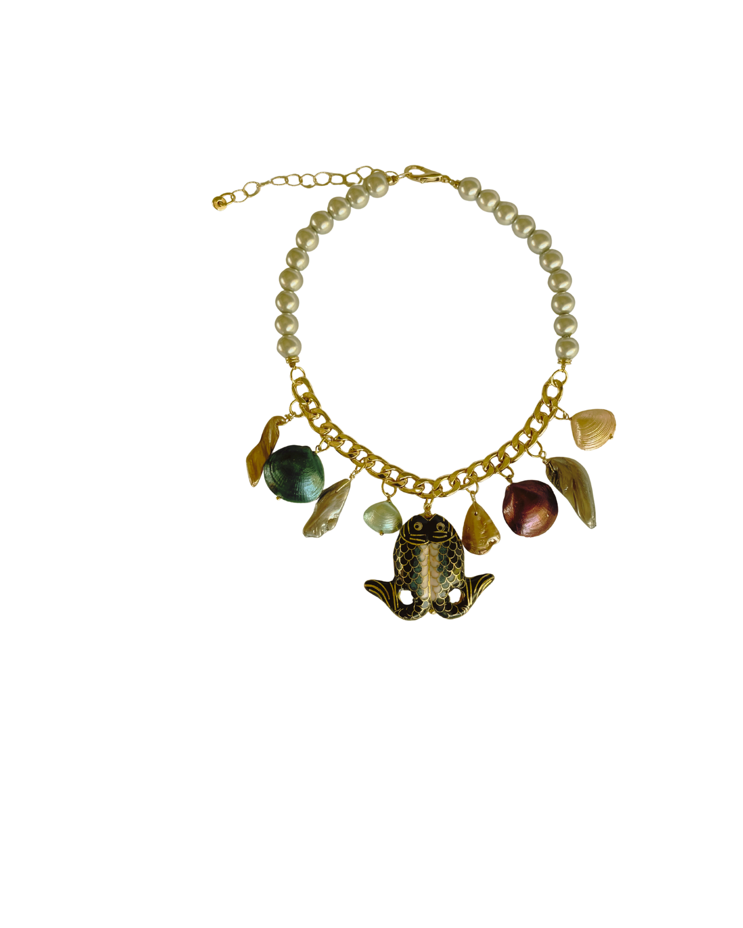 COLLAR CORTO PERLAS, CONCHAS Y PEZ