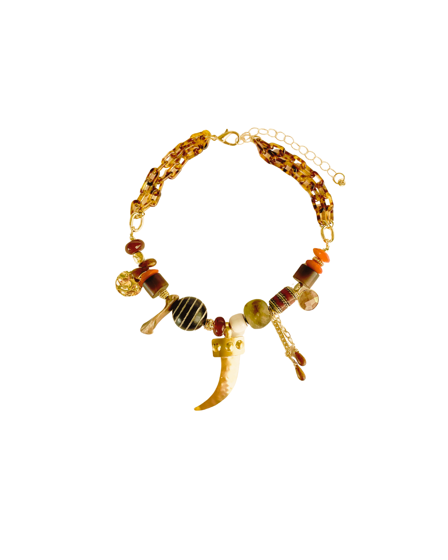 COLLAR CORTO DIJE COLMILLO Y PIEDRAS VARIAS