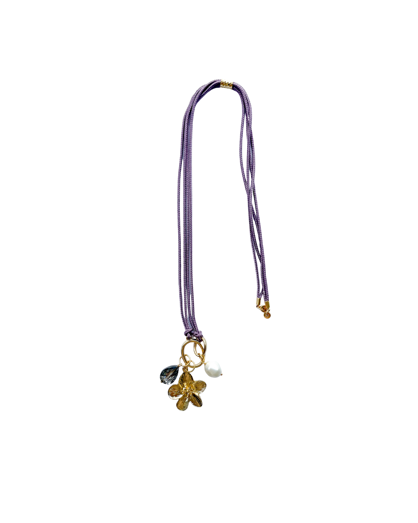 COLLAR LARGO CORDÓN, FLOR Y PIEDRAS
