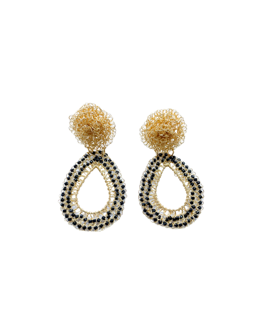 ARETE TEJIDO OVALADO CON FLOR