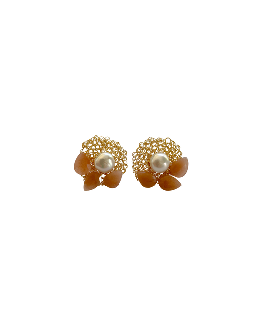 ARETE TEJIDO CON PERLA Y CRISTAL