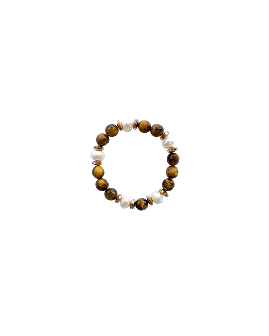 PULSERA CON PIEDRAS OJO DE TIGRE Y PERLAS