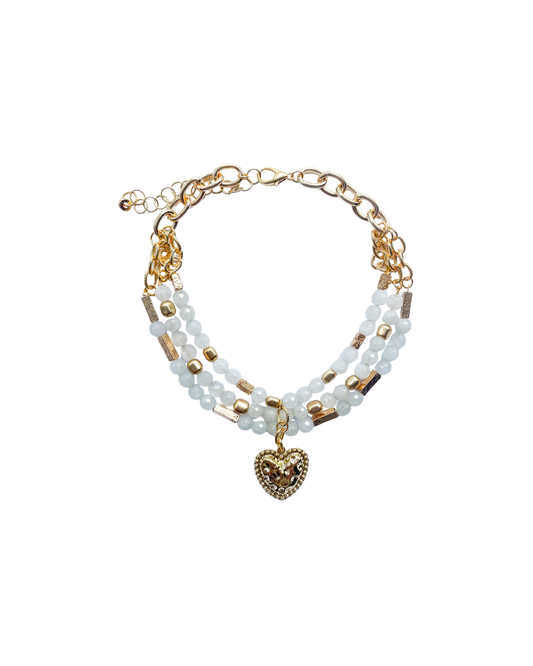COLLAR CORTO VARIOS HILOS PIEDRAS Y DIJE CORAZÓN