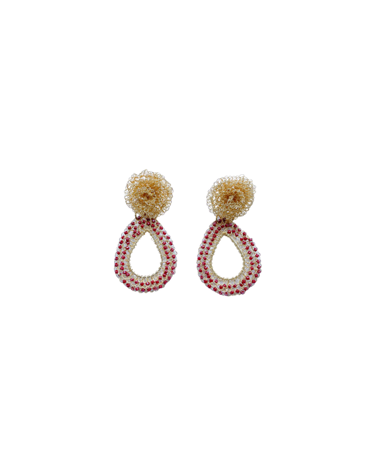 ARETE TEJIDO CON CHAQUIRA Y FLOR TEJIDA