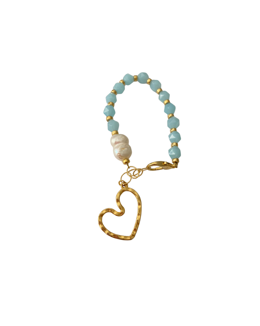 PULSERA CON ÁGATAS, PERLA Y CORAZÓN
