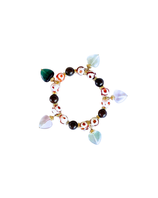 PULSERA PIEDRAS Y DIJES CORAZÓN