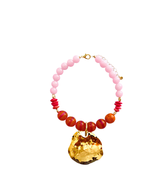 COLLAR CORTO CON PERLA Y ÁGATAS