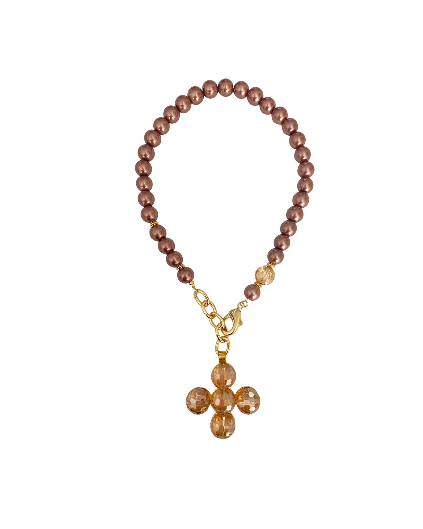 COLLAR CORTO PERLAS Y CRUZ CRISTAL
