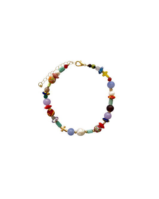 COLLAR PIEDRAS VARIAS Y CRUZ CHIQUITA