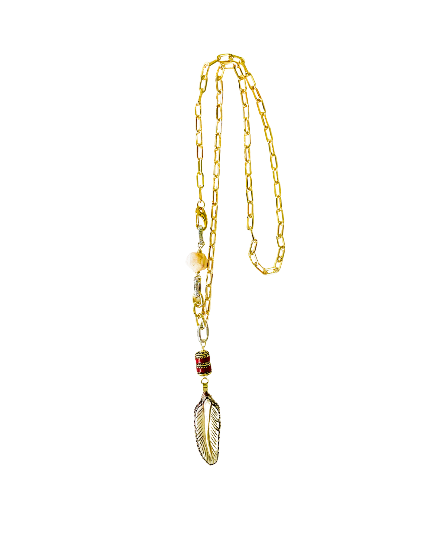 COLLAR LARGO CON CADENA Y DIJE HOJA