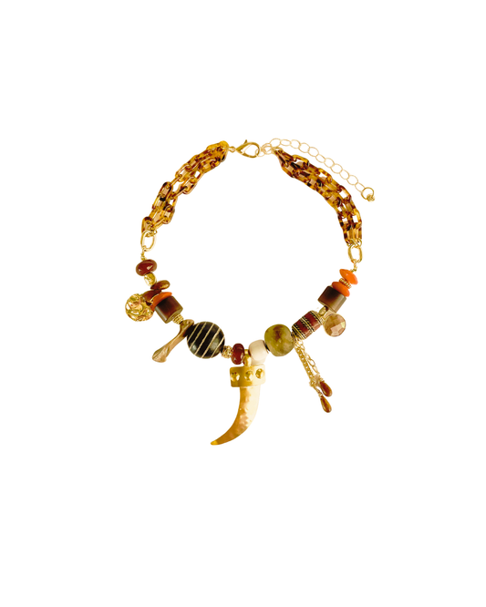 COLLAR CORTO DIJE COLMILLO Y PIEDRAS VARIAS