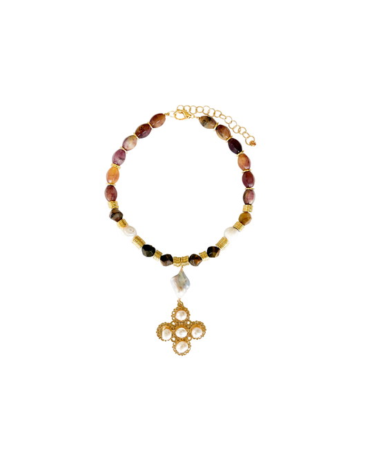 COLLAR CORTO DE CRUZ Y PIEDRAS