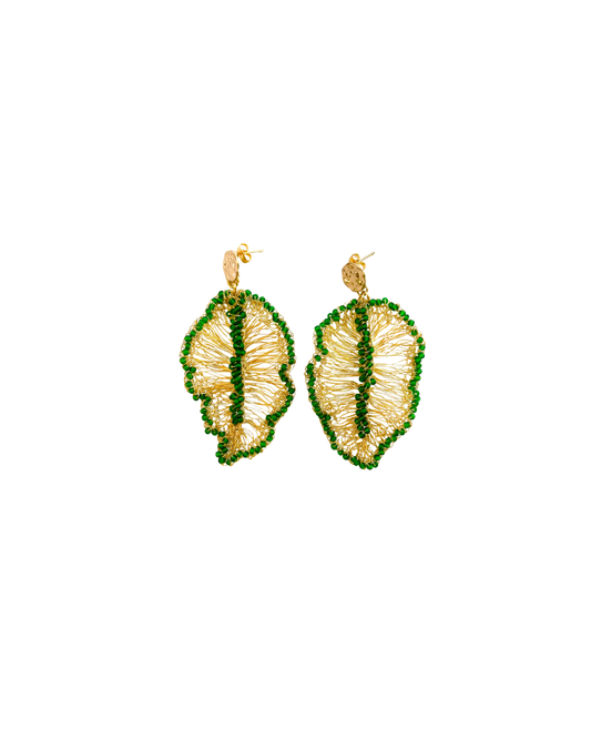 ARETE TEJIDO DE HOJA CON CHAQUIRAS